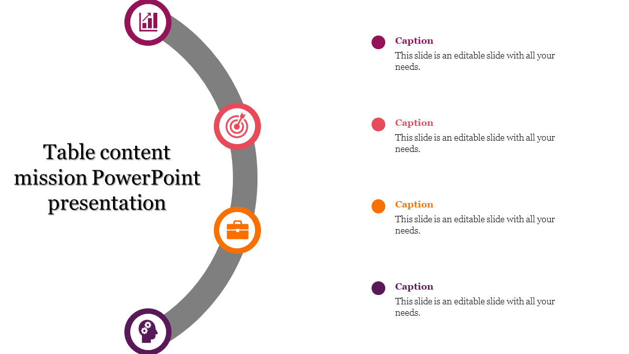 Free - Simple Table Content Mission PowerPoint Presentation